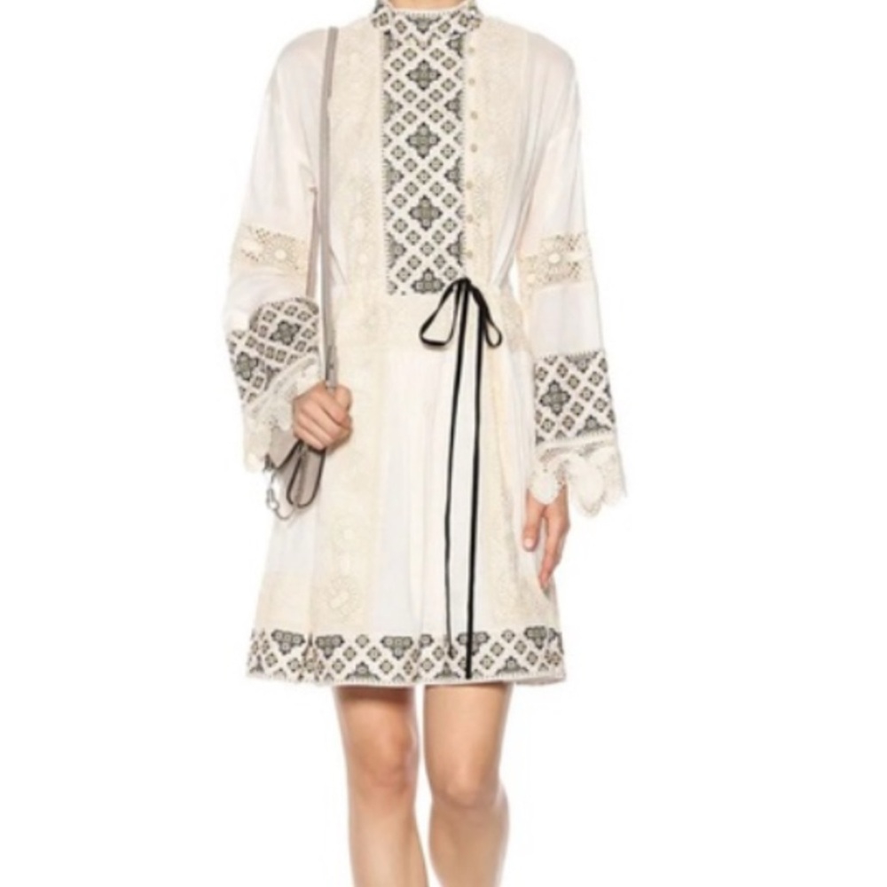 Tory Burch Carlotta Cream and Black Embroidered dress